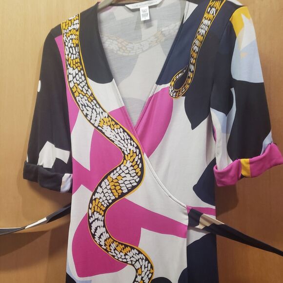 Diane von Furstenberg silk wrap dress snake print-black/white/pink/yellow&blue 6 - Picture 6 of 8